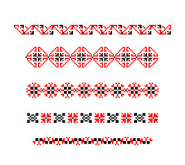 Set of traditional Ukrainian embroidery ethnic seamless borders with red black ornament vyshyvanka for decorating clothes, bags, accessories. Part 4