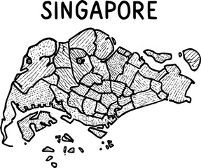 vector map of Singapore. line art with district division, doodle styles. Line art