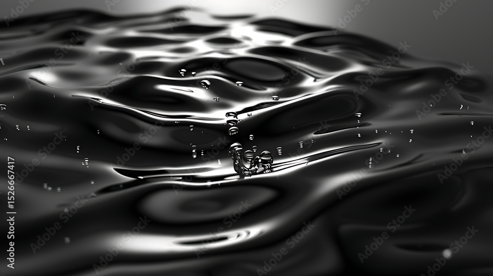 Poster the dark liquid surface ripples and reflects light, creating a mesmerizing abstract pattern with wat