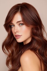 Fototapeta premium Portrait of a beautiful woman with flowing red hair and striking blue eyes.