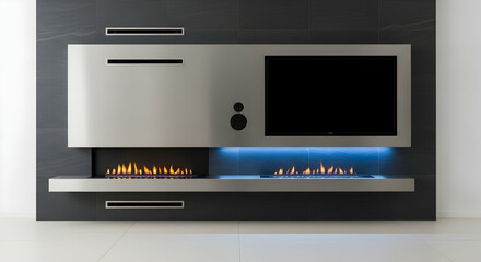Modern Entertainment Unit With Fireplaces And Built In Television Display