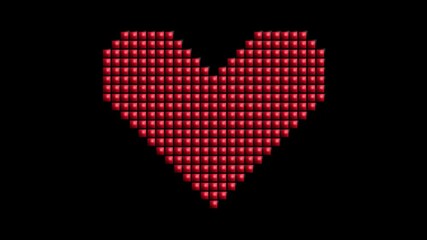 Looped animation of a pixelated red heart blinking rhythmically, reminiscent of classic retro video games. Simple and effective digital visual ideal for expressing love, emotion, or vitality in motion