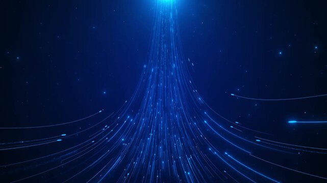 Data sorting. Abstract digital background. Big data visualization. 4k animation. Abstract Technology Background. Binary data and streaming code. 3d animation digital data wave with glowing particles - Powered by Adobe