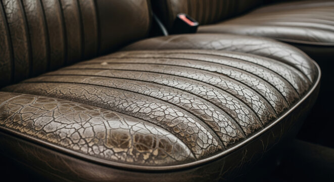 Fototapeta Old Leather Car Seat with Cracked and Worn Surface in Vintage Style