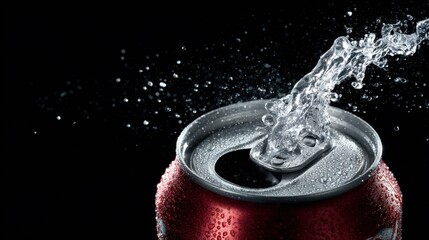 "Close-Up of Soda Can Being Opened with Fizz and Splash in Stunning 4K Resolution – Capturing the Refreshing Burst of Carbonated Beverage"