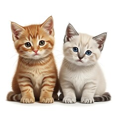 Two adorable kittens a ginger tabby and a blue eyed white kitten sit side by side ready for playful cuddles in bright