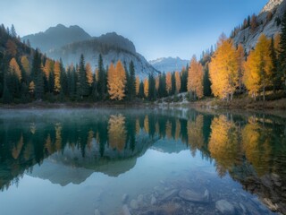 Mountain lake autumn reflection serenity nature