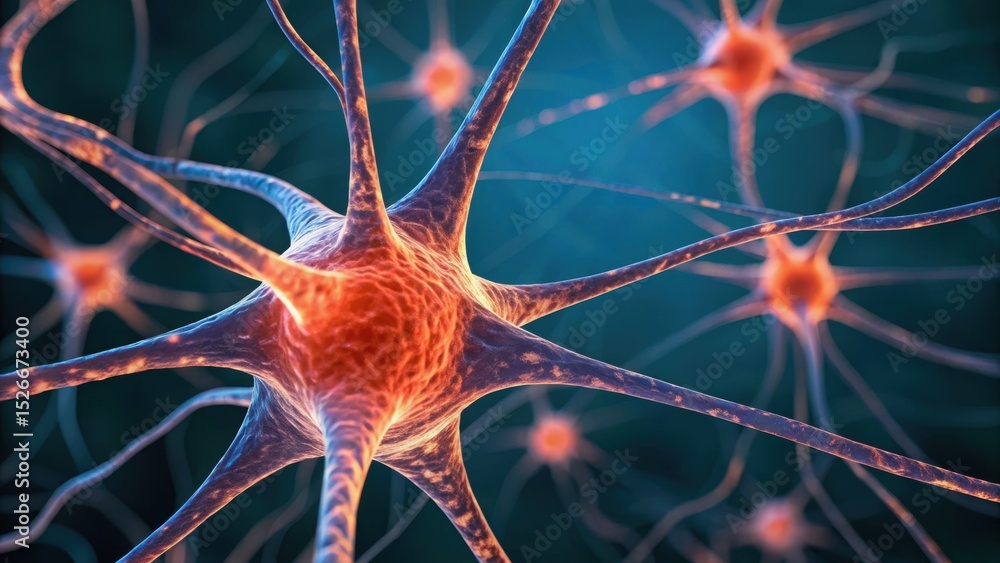 Poster colorful depiction of neurons showcasing intricate connections and structures in a scientific contex
