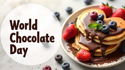 Obraz premium Celebration of World Chocolate Day with Pancakes, Berries and Melted Chocolate