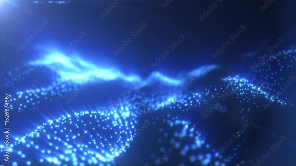 Aufkleber blue abstract digital background with glowing particles and wave pattern, futuristic technology conc