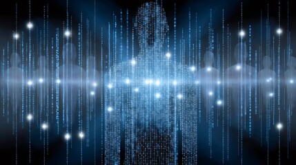 Cybernetic ai figure leading digital team in command center