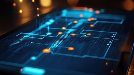 A timeline chart on a digital tablet showing milestones and progress points illustrating project advancement