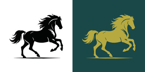 Modern horse silhouette logo. Vector illustration template, Horse gallop emblem. Nature-inspired badge design, Equine logo. Horse silhouette icon, Majestic horse symbol. Premium brand identity concept