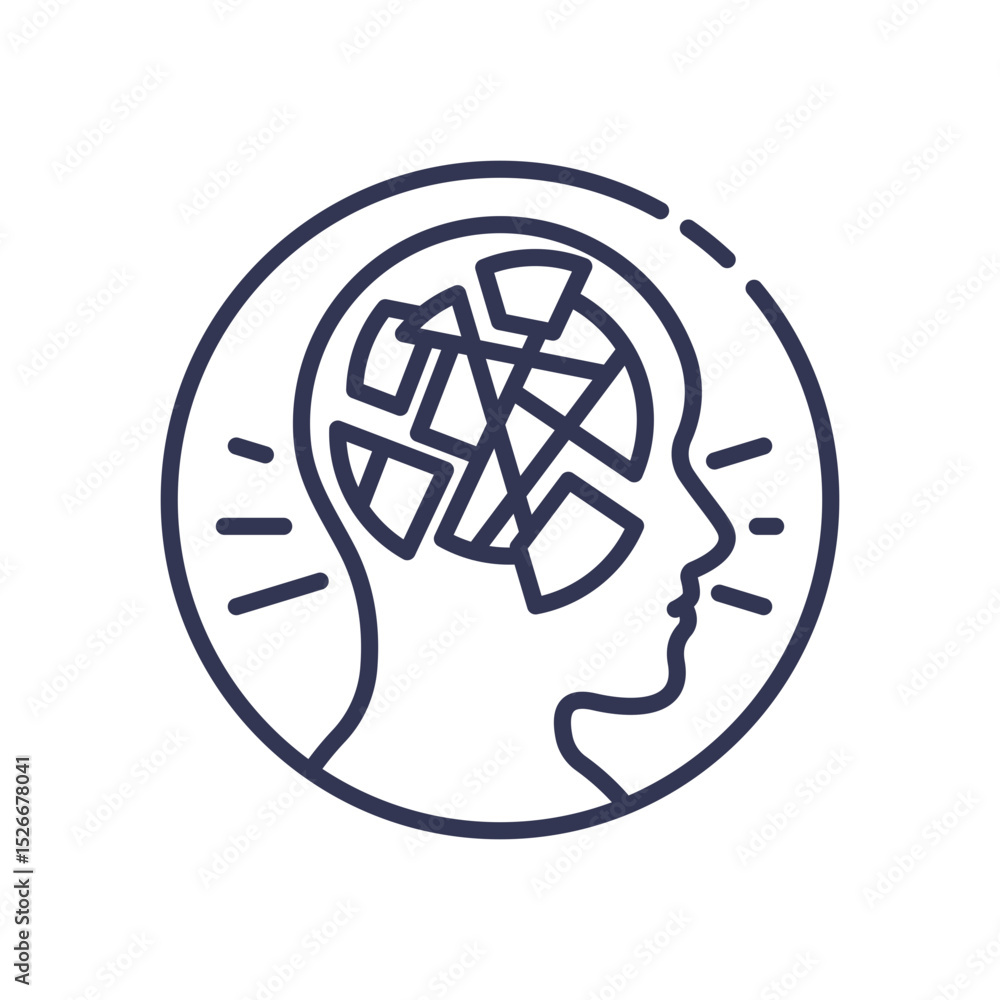 Aufkleber silhouette of a head with fragmented shapes inside, symbolizing fragmented identity.