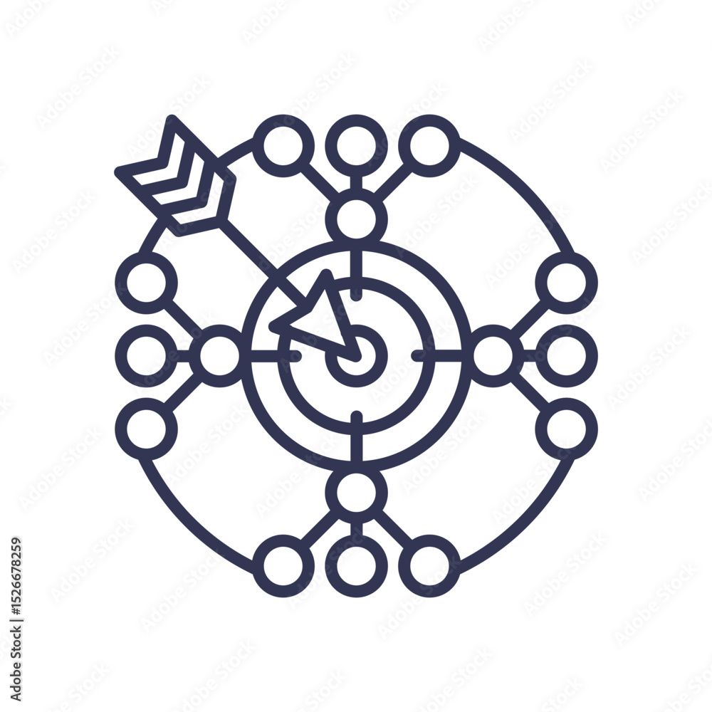 Poster an arrow targets the center of a network, symbolizing precision and adaptation.