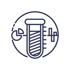 Test tube with charts symbolizes data analysis in scientific assessment.