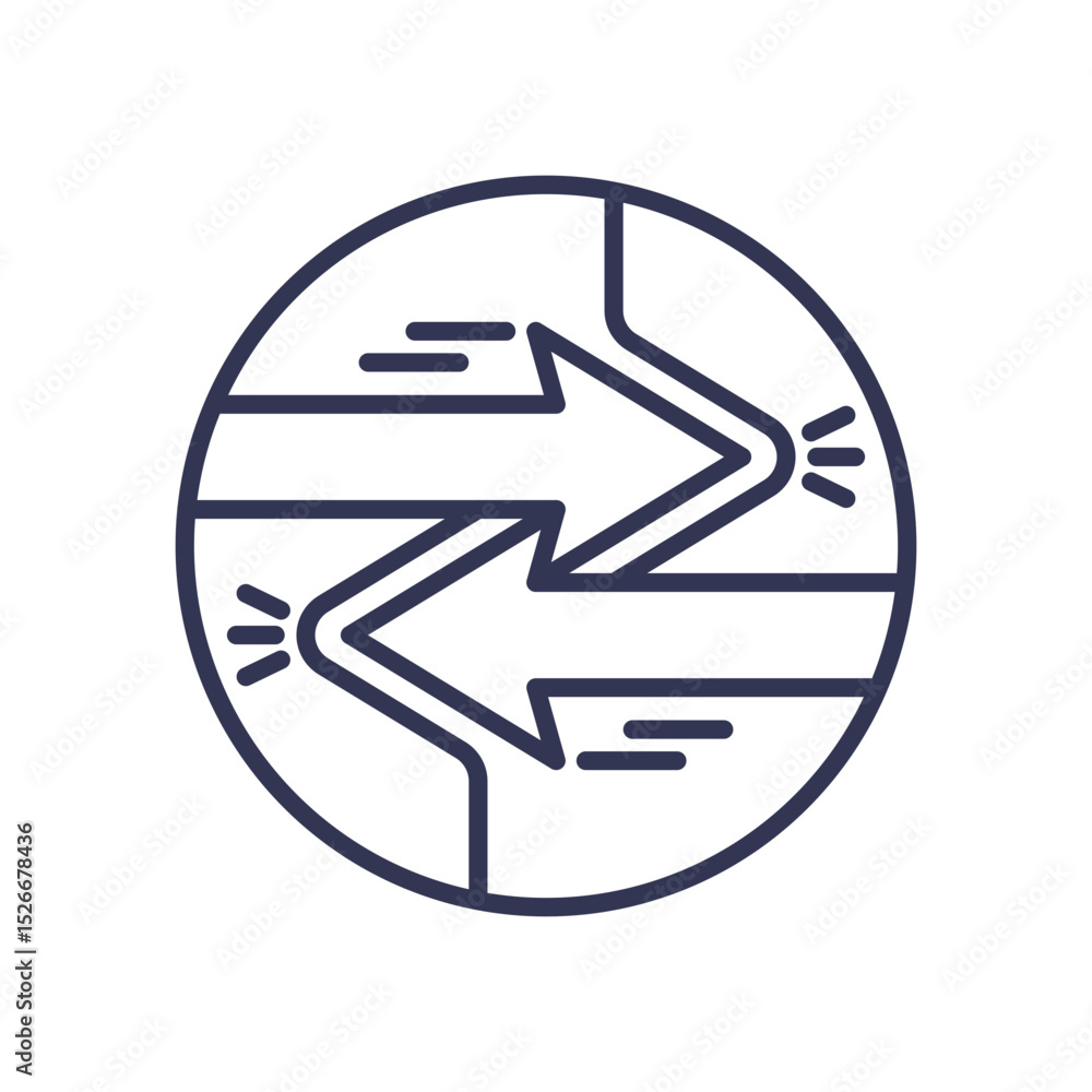 Poster two opposing arrows in a circle symbolize balance and duality.