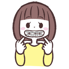 歯を矯正している女の子のイラスト