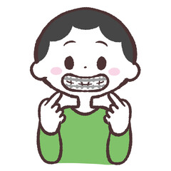 	歯を矯正している男の子イラスト