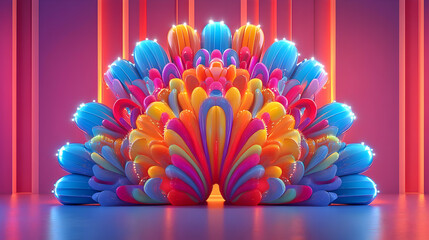 Colorful Abstract 3D Floral Design with Glowing Lights