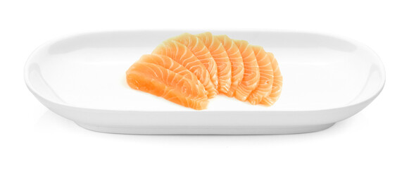 Salmon on plate isolated on white background.