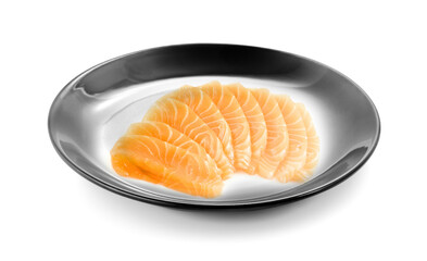 Salmon on plate isolated on white background.