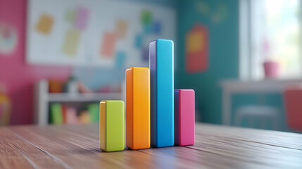 Colorful Bar Graph Showing Growth on Wooden Table