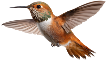 Hovering Hummingbird with Wings Blurred in Motion on transparent background, real photo, stock photography, high resolution