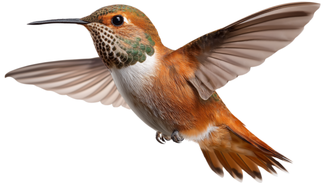Hovering Hummingbird with Wings Blurred in Motion on transparent background, real photo, stock photography, high resolution