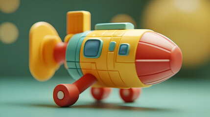 Colorful Cartoon Rocket Toy on Teal Background