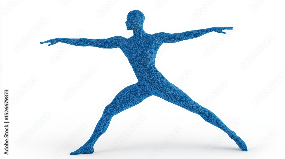 Poster abstract blue pixelated figure in dynamic pose