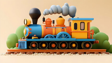Colorful Cartoon Train 3D Render