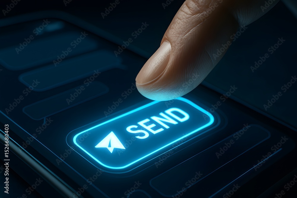 Aufkleber finger pressing send button on the phone's screen, concept of message sending