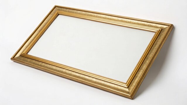 A decorative rectangular mirror with a vintage-style frame, tilted slightly to showcase its reflective surface.