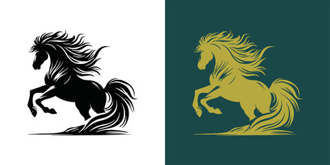 Modern horse silhouette logo. Vector illustration template, Horse gallop emblem. Nature-inspired badge design, Equine logo. Horse silhouette icon, Majestic horse symbol. Premium brand identity concept