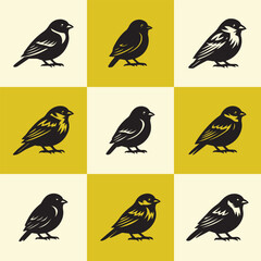 Set of nine vector bird illustrations in a minimalist style, ideal for icons, logos, patterns, and decorative graphic designs.