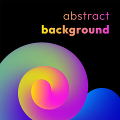 Vibrant abstract background with colorful wavy gradient line, smooth tubular shape on black backdrop. Fluid vivid rainbow ribbon in the form of loops or spiral. Trendy dynamic futuristic banner