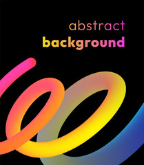 Vibrant abstract background with colorful wavy gradient line, smooth tubular shape on black backdrop. Fluid vivid rainbow ribbon in the form of loops or spirals. Trendy dynamic futuristic banner