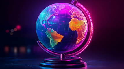 Colorful Glowing Digital Globe on Dark Background
