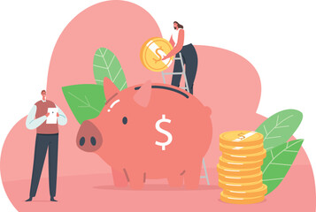 People saving money in piggy-bank