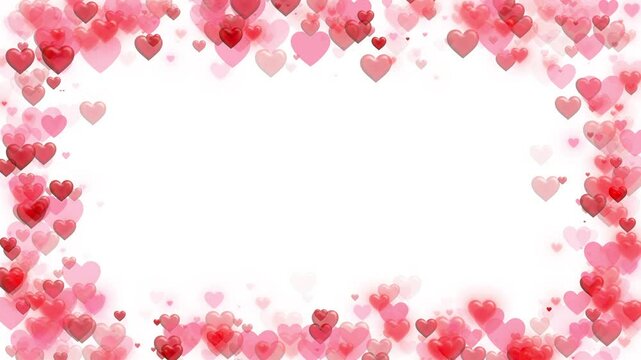 Valentine's day animated frame of hearts for overlay Animated Frame of Red Hearts Background. Greeting love frame of hearts. Festive border Decoration bokeh, sparkles, hearts Wedding Anniversary 3D 4K