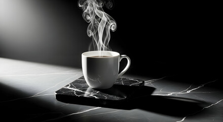 Elegant Still Life With Coffee Cup On Marble In Dramatic Lighting