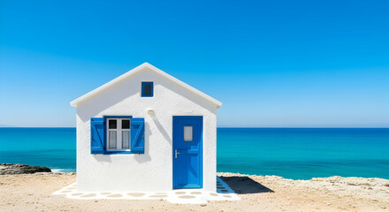 Idyllic Island Escape With Minimalist White House By Turquoise Sea