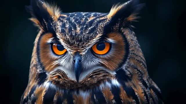 Intense owl focus: majestic eagle owl's alert expression and gaze shift