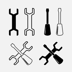 Wrench and Screwdriver Vector Icons Set – Bold and Line Art Tool Symbols for Construction and Repair