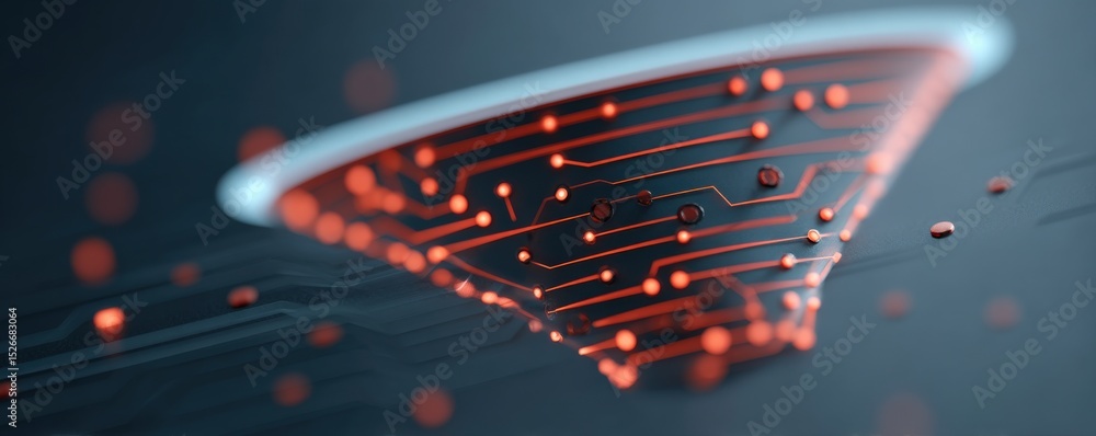 Aufkleber marketing metrics engagement automation concept. futuristic circuit design with glowing elements and