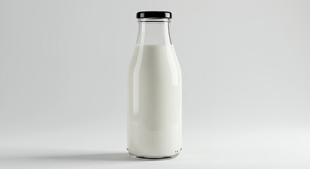 Glass bottle of milk isolated on white background with copy space for product placement