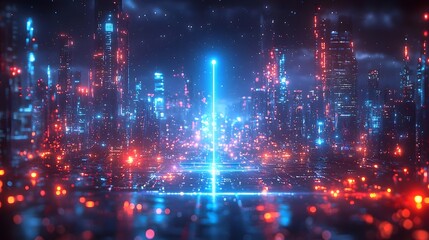 Futuristic virtual progress bar in a mesmerizing sci fi cityscape