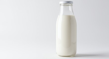 Glass milk bottle on white background