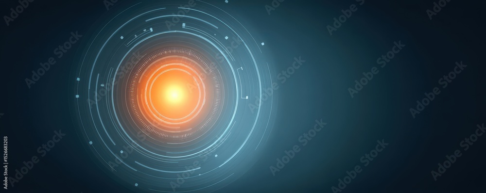 Poster marketing metrics engagement automation concept. abstract glowing circles with a central bright orb 